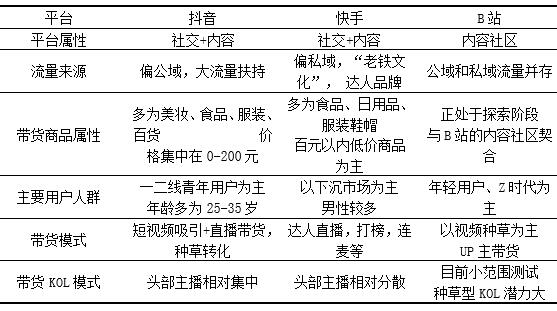 表3 抖音、快手、B站平台特征